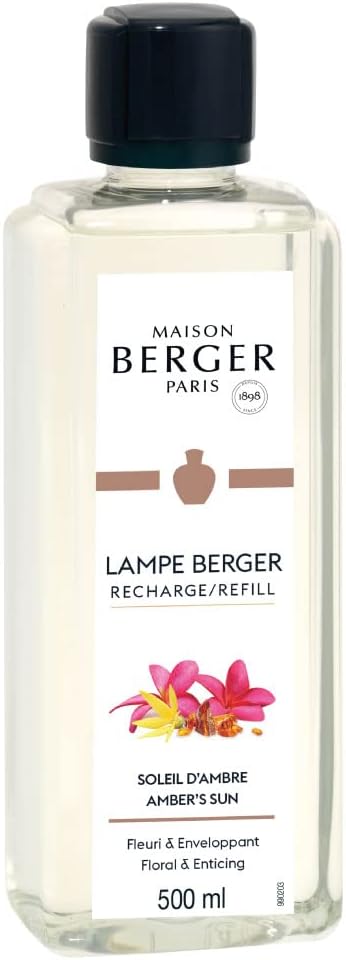 Maison Berger - Amber's Sun - Lampe Berger Fragrance Refill Oil for Home Diffusers - Luxury Air Freshener with Tuberose, Jasmine & Solar Amber Notes - 16.9 Fl Oz (500ml)