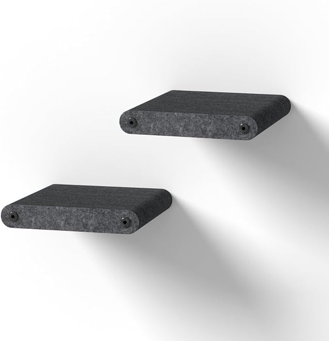Wall Mounted Cat Steps Short Shelves (2) by Pryde Pets - Stairs for Walkways, 100% Sustainable PET Felt Feline Enrichment Climber Furniture for Indoor Cats, Modern Climbing Gym Design (Charcoal)-Mewly Pet
