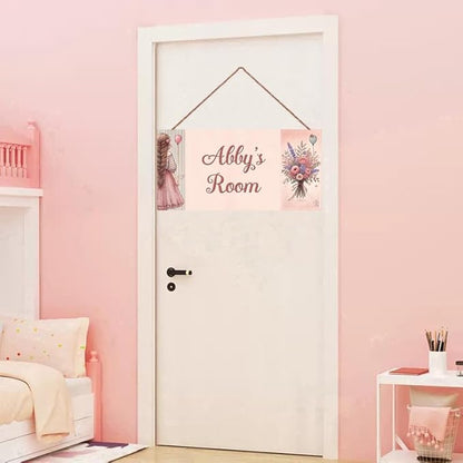 Personalized Name Sign Girl and Flowers Decor For Girls Room Baby Nursery Kids Bedroom Wood Plaque Hanging Wall Art Decor For Boys Room