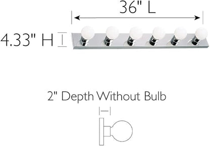 Design House Vanity Lights, 6 Linear Lights, Dimmable, Horizontal or Vertical Use, Uses (6) 60W Bulbs, For Bathroom/Makeup Vanity, Polished Chrome, 36.0 in. L x 4.33 in. H x 2.0 in. D, 500942