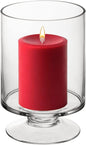CYS EXCEL Glass Hurricane Pillar Candle Holder (H:6" W:3.75") | Multiple Size Choices Short Stem Candle Centerpieces | Stemmed Glass Cylinder Candle Vase