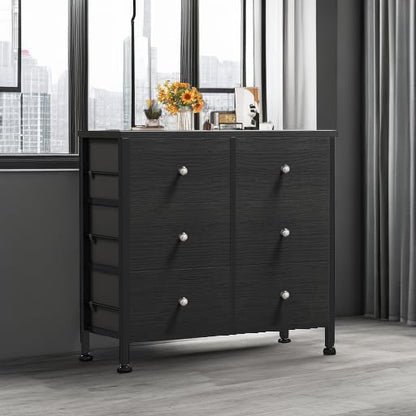 BOLUO Black Dresser for Bedroom 6 Drawer Dressers & Chests of Drawers Small Fabric Dresser Storage for Closet Modern