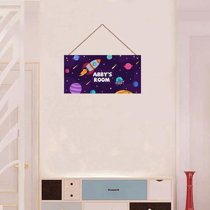 Personalized Sign Universe Rocket Sign Outer Space theme Art Décor For Kids Room Custom Name Door Wall Decor, Floral Nursery Art Girls Room Boys Bedroom