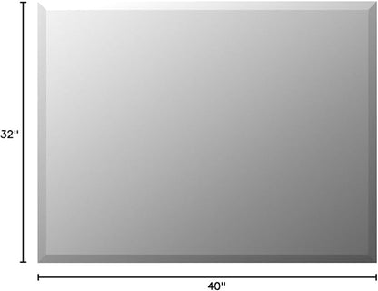 Mirrorons Beveled Mirror, Wall Mirror 40" x 32", Frameless Rectangle Bathroom Vanity Mirror with Beveled Edge, Hangs Horizontally or Vertically. Upgraded Shatterproof