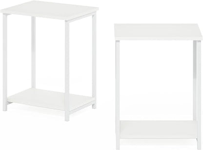 Furinno Simplistic Side Table Set of 2, 2-Tier Metal Frame End Table with Open Shelf, Night Stand, Bedside Table, for Living Room, Bedroom, White