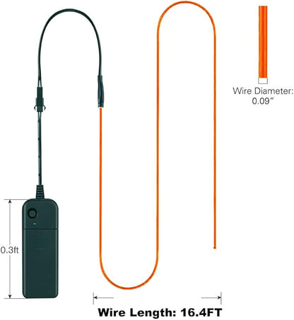 MaxLax EL Wire Orange, 16.4ft/5m Portable Battery Pack Neon Light Strip 360° Cuttable Glowing Rope Lights for Parties, Halloween, DIY Decoration