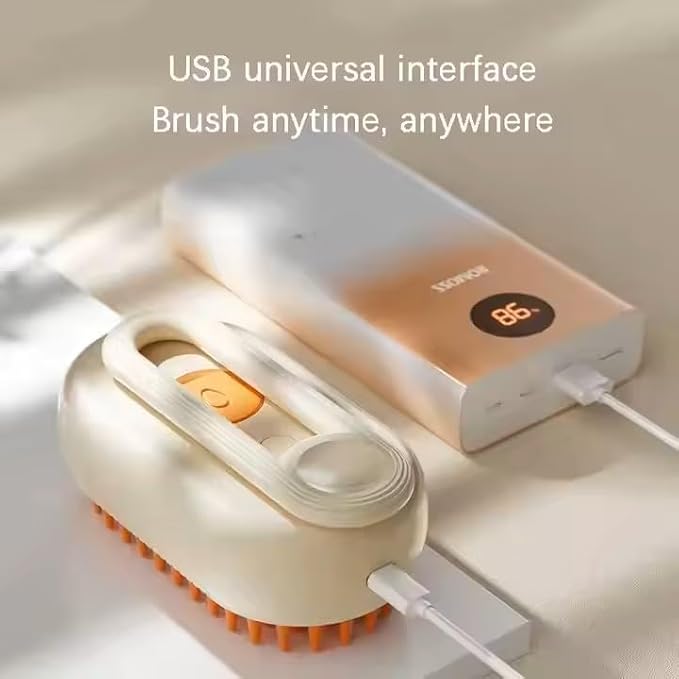 3-in-1 Steam Pet Brush for Cats & Dogs – Self-Cleaning Grooming Comb with Spray Mist, Massage & Shedding, Rechargeable USB, Anti-Static, Foldable Handle – White (WHITE)-Mewly Pet