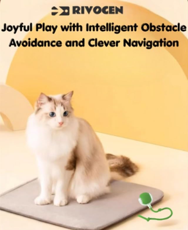 Indoor Cat Interactive Toy 360-degree Automatic Rolling Toy with Floor Flashing and Random Rolling for Cats and Dogs. Continuous Excitement, Fun and Stimulation for Your Cats and Dogs (Green)-Mewly Pet