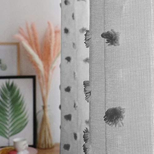 MYSKY HOME Pom Pom Grey Sheer Curtains for Bedroom Girls Room Curtains 84 Inches Long for Nursery Kids Light Filtering Boho Window Drapes, Rod Pocket, 52" Wide, 2 Panels
