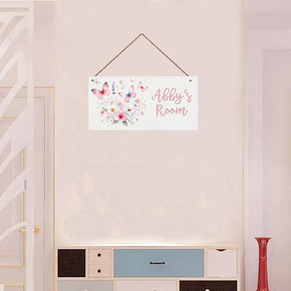 Personalized Sign - Sweet Flowers and Butterfly Door Sign & Wall Art - Nice Sign for Nursery Decor, Kids' Room Decor, Door Signs, Wall Hangers For Girls Bedroom