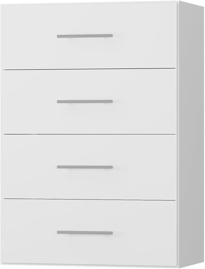 ROOMTEC 31.5" 4 Drawer Short Tower Closet Unit, Modular Closet System with Drawers and Shelf, Wardrobe Organizer for Bedroom or Walk-in Closet, Wall Mounted, Customizable Clothes Storage Unit, White