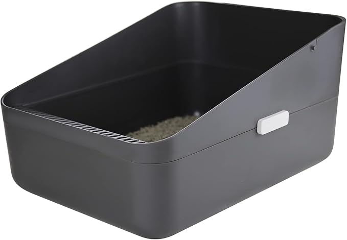 Sfozstra Cats Litter Box Low: Open Sifting Design -Tracking Space Saving - Grey Small Litter Box for Kittens up to 8 lbs-Mewly Pet
