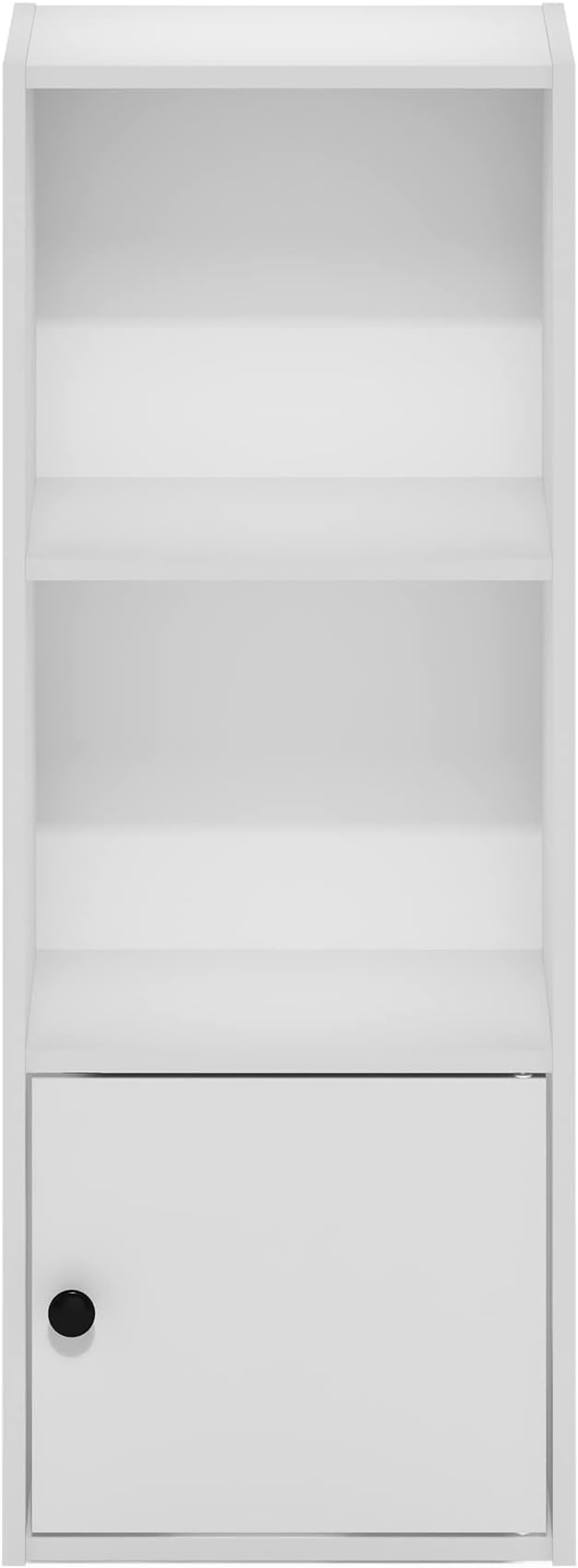 Furinno LUDER Book Shelf, 3-Tier Modern Bookshelf, Bookcase with 1 Door Storage Cabinet, 9.3" x 12" x 31.5", for Living Room, Bedroom, Home Office, White
