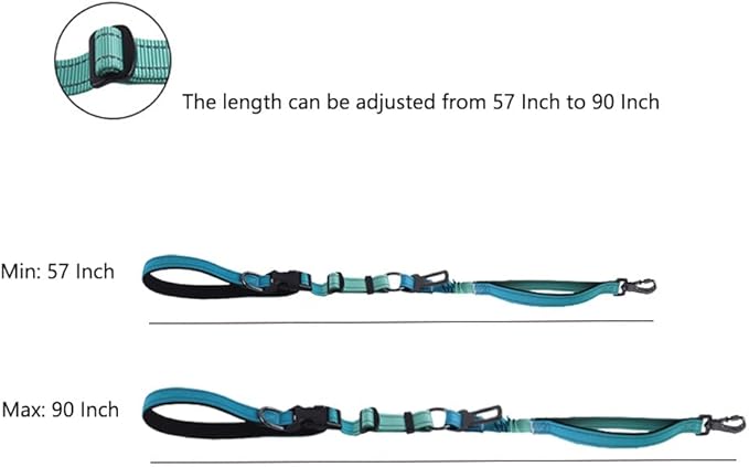 Hands Free Dog Leash for Large Medium Dogs Heavy Duty Bungee Reflective Adjustable Waist Leashes for Walking Running with Car Buckle 4-6FT (Green)-Mewly Pet