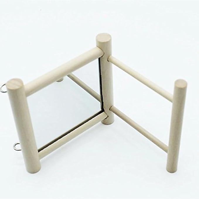 Bird Mirror with Swing and Perch for Parakeets Cockatiels Lovebirds Finches - Wooden Interactive Hanging Cage Toy, 3.7 x 3.5 x 3.5 Inch, 1 Pack-Mewly Pet