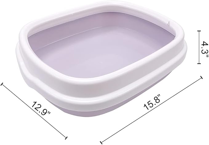 Cat Open Top Litter Box with Lid, Litter Mat, Poop Lifter Scoop & Kitten Kitty Stainless Steel Feeding Dish Bowl, Starter Kit 4 Pack for Small cat Within 5 Months (Grey-Four Entries)-Mewly Pet