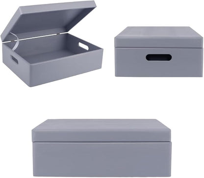 XL Grey Wooden Box Storage with Hinged Lid | 15.8 x 11.8 x 5.5 inches (+-0.5) | with Handles | Gift Box for Tool Dog Toy Shoes Clothes Kitchen Storage Document | Wood Keepsake Ches