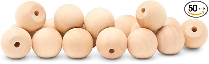 Wood Knobs, 1 Inch Round Natural Wood Drawer Pulls, Pack of 50 Unfinished Wooden Drawer Knobs, Ball Shaped Wood Cabinet Knobs, Nursery Dresser Knobs, Wood Door Knobs and Crafts
