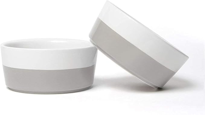 Waggo Dipper Ceramic Dog Bowl for Small and Large Breeds - Heavyweight and Durable Pet Food and Water Dish Crock, Dishwasher Safe, Modern (Light Grey, Large)-Mewly Pet