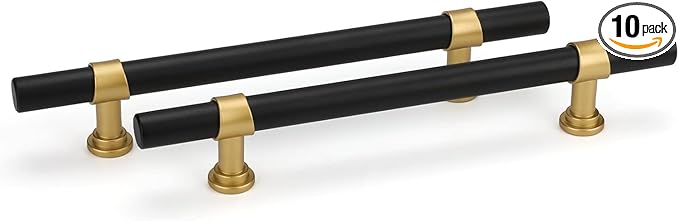 goldenwarm 10 Pack Black and Gold Cabinet Pulls 5 Inch Kitchen Cabinet Handles Black Drawer Pulls for Dresser Bathroom Modern Hardware,Zinc Alloy Base
