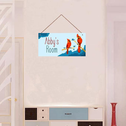 Personalized Sign Red Parrot Sign Birds Wall Art Décor For Kids Room Custom Name Door Decor, Floral Nursery Art Plate For Girls Room Boys Bedroom Garden