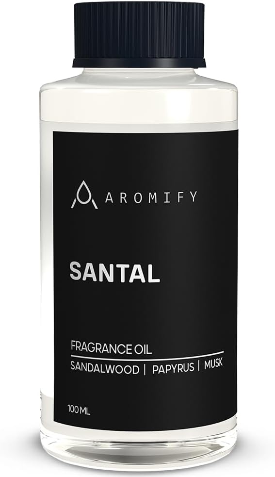 Santal Diffuser Oil, 3.3 Fl Oz, 100 mL, Diffuser Fragrance Oil for Home, Bathroom & Office, Aromatherapy Blend of Natural Essential Oil, Sandalwood & Musk Scent.