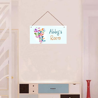 Personalized Colourful Butterflies Floral Signs for Girls Room Bedroom Door Hanging Wooden Signs Custom Baby Name Butterfly Door Hanger Baby Nursery Room Customized Kids Room Décor