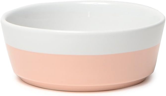 Waggo Dipper Ceramic Dog Bowl for Small and Large Breeds - Heavyweight and Durable Pet Food and Water Dish Crock, Dishwasher Safe, Modern (Rose, Medium)-Mewly Pet