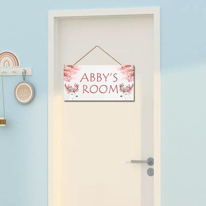 Personalized Signs Super Cute Deer Plaque, David's deer Sign, Kids Room Custom Name Door Wall Decor, Floral Nursery Art Plate For Boys Room Girls Bedroom Little Man Cave