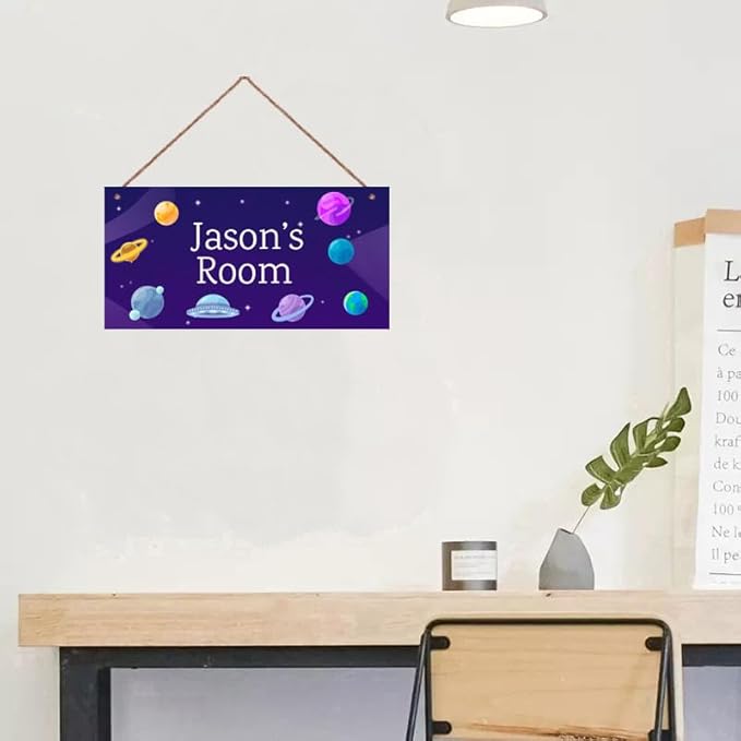 Personalized Signs Stars Planet Wall Hanging Sign for Little Man Cave, Motivational Hanging Plaque Sign Outer Space Room Wall Art Decor, Alien Ship Nursery Decor for Boys Room Kids Bedroom