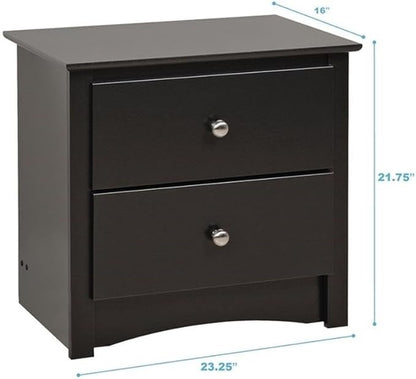 Prepac Sonoma Traditional Nightstand Side Table with 2 Drawers, Functional 2-Drawer Bedside Table 16" D x 23.25" W x 21.75" H, Black, BDC-2422