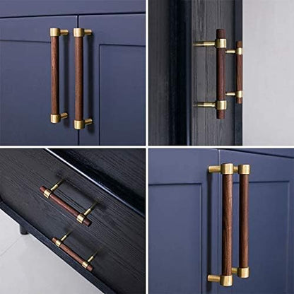 Drawer 8.66"/220mm Pulls Brass Walnut Kitchen Wardrobe Cabinet Hardware Pull Handle with Screw, 12Pcs