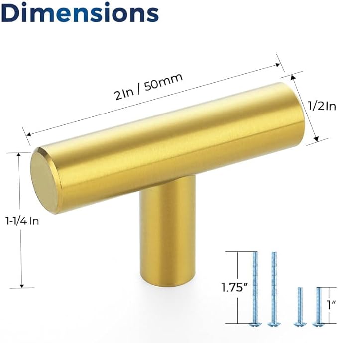 JOY DECOR 5 Pack Cabinet Knobs, 2in Gold Kitchen Cabinet Handles, Single Hole Drawer Knobs for Dresser