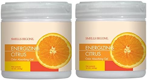 SMELLS BEGONE Air Freshener Odor Absorber Gel - 15 oz, Pack of 2 - Absorbs and Eliminates Odor in Pet Areas, Bathrooms, Cars, & Boats - Made with Essential Oils - Energizing Citrus Scent-Mewly Pet