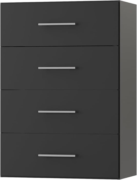 ROOMTEC 19.5" 4 Drawer Short Tower Closet Unit, Modular Closet System with Drawers and Shelf, Wardrobe Organizer for Bedroom or Walk-in Closet, Wall Mounted, Customizable Clothes Storage Unit, Black