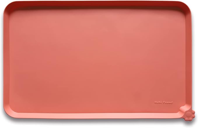 Hoki Found L Silicone Non Slip Pet & Cat Dog Feeding Tray - Waterproof & Pet Water Mats for Carpet - Burnt Coral-Mewly Pet