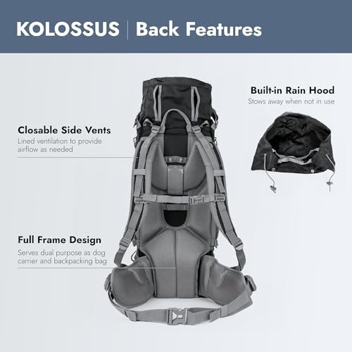 K9 Sport Sack Kolossus - X-Large, Black - The Big Dog Backpack - Ideal for Dogs 23-25” Long - Fully Adjustable Pet Carrier - Doubles as a Professional-Grade 60L Hiking Pack-Mewly Pet