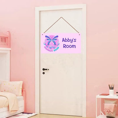 Personalized Butterfly Sign Cute Kids Cartoon Themed For Kids Room Door Decor,Custom Name Wall Decor Decorative Plate for Nursery Girls Room Boys Bedroom