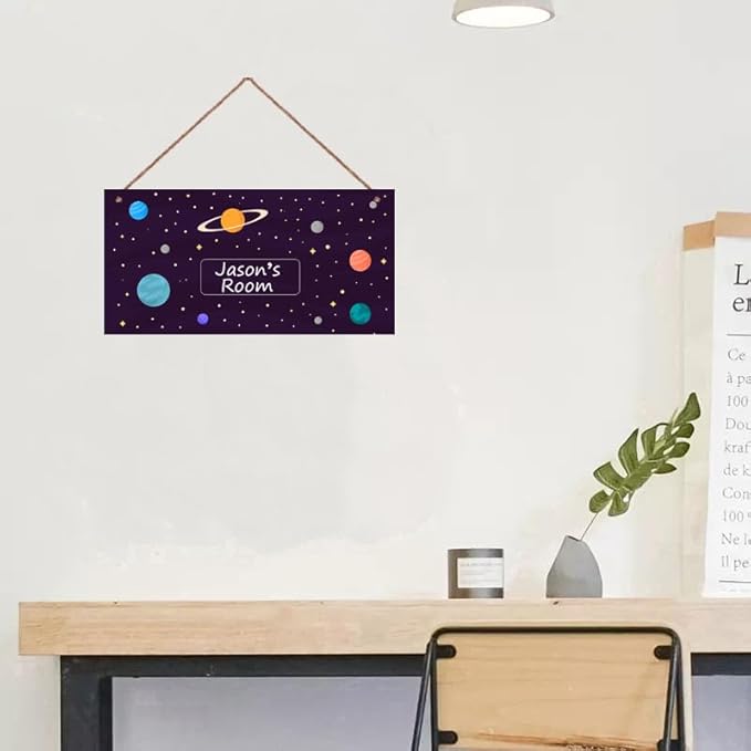 Personalized Sign Stars Sign, Outer Space Theme Wall Art Decor Custom Name Door Plate for Kids Room Nursery Planet Door Art Décor For Girls Boys Room Little Man Cave
