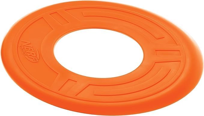 Nerf Dog Atomic Flyer Outdoor Dog Toy, 10 Inch Flying Disc Dog Fetch Toy, Rubber Dog Toy for Medium Dogs and Large Dogs, Orange-Mewly Pet