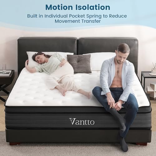 King Size Mattress, 12 Inch Hybrid Memory Foam Mattress with Pocket Springs for Motion Isolation Pressure Relief, CertiPUR-US