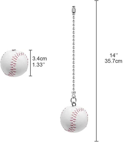 Ceiling Fan Pull Chain 12 inch Pull Chain Extension Fan Chain Extender Ceiling Fan Pulls Ornament with Ball Fan Chain Connector for Lighting Fans, 2 PACK (BASEBALL)