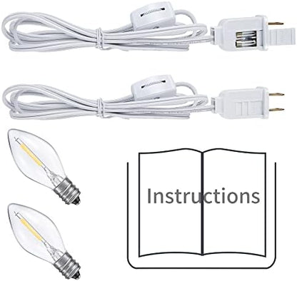 2 Pieces Accessory Cord with One LED Light Bulb Lamp Kit, 6Ft Christmas Village Lights Cord with On/Off Switch and Spare Fuse, Blow Mold Light for Christmas Houses Village, Holiday Craft Decorations
