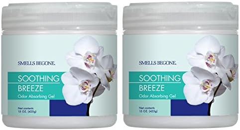 SMELLS BEGONE Air Freshener Odor Absorber Gel - 15 oz, Pack of 2 - Absorbs and Eliminates Odor in Pet Areas, Bathrooms, Cars, & Boats - Made with Essential Oils - Soothing Breeze Scent-Mewly Pet