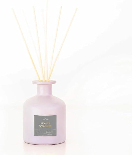 Life in Lilac Always Welcome Diffuser: Spice and Cedar, Fragrant Reed Diffuser Set with 7 fl oz. Diffuser Oil and Reed Sticks, Made in USA, Office and Home Decor, Fragrance Gift