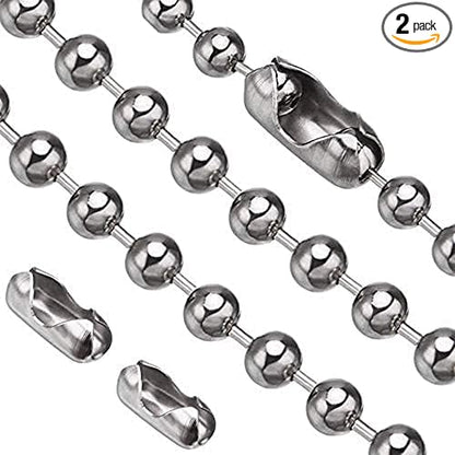 Vinaco Pull Chain, 2 Pieces 36 Inch Stainless Steel Bead Chain, Great Pulling Force & Rustproof, 6 Size, 3.2mm ball chain with 4 free Matching Connectors - Silver (36 inch)