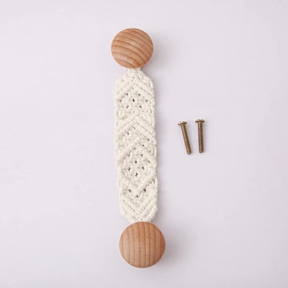 HWAQHDYL 2 Pack Bohemian Style Rope Knobs Door Handle Rope Knot Cabinet Drawer Cupboard Furniture Door Wooden Pulls Handles Drawer Pulls for Kitchen Cabinet Wardrobe Cupboard (A)
