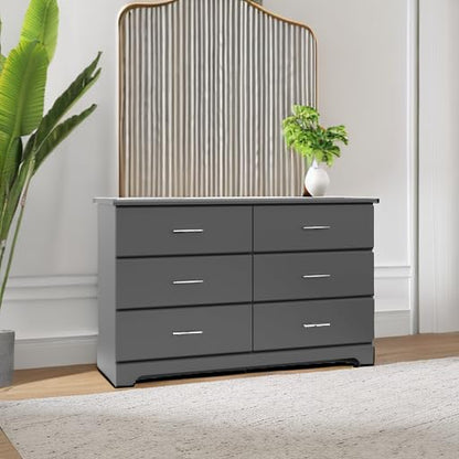 Storkcraft Brookside 6-Drawer Dresser (Gray) – GREENGUARD Gold Certified, Gray Dresser for Bedroom, Kids & Nursery Storage Chest, Safety Interlocking Drawers, Pre-Installed Tracks, Kids Chest