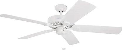 Honeywell Ceiling Fans Belmar 52 Inch Ceiling Fan Without Light, Outdoor Ceiling Fan with Pull Chain, Tri-Mount Traditional 5 Blade Design, ETL Wet Rated, White (50198-01)