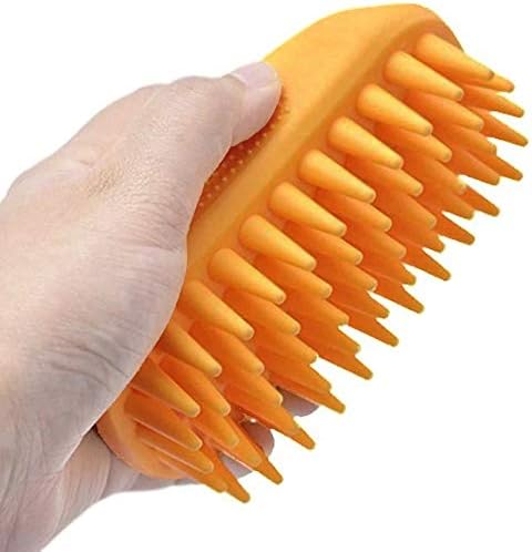 Dog Cat Pet Grooming Brush - Silicone Massage Brush for Deshedding and Bathing, Anti-Slip Rubber Shampoo Brush for Long & Short Hair Dogs and Cats (Orange)-Mewly Pet